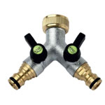 2 Way Brass Tap Manifold with Hozelock Style Outlets